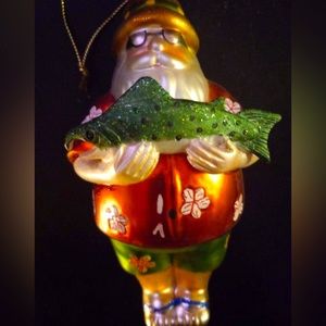 Fishing, Santa ornament, vintage